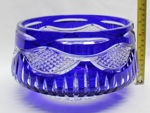 Vintage IRENA Polish Bohemian BLUE COBALT CRYSTAL BOWL HANDCUT - Picture 4 of 10