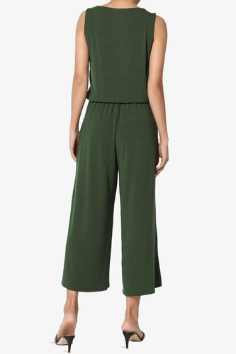 TheMogan S~3X Sleeveless Scoop Neck Pocket Crop Wide Leg Culotte Jumpsuit - Picture 4 of 107