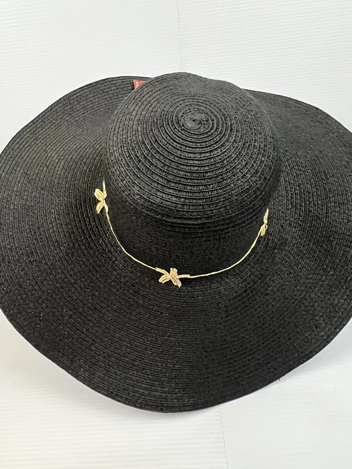 Merona Women's Floppy Woven Sun Beach Hat Black Wide Brim 17” NWT New w Tags - Image 4 of 4