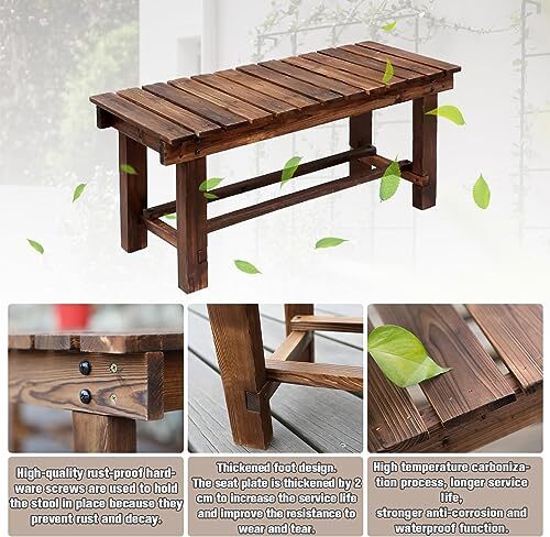 Bancos de jardín al aire libre resistente a la intemperie banco de patio asiento para dos personas 35,4"" marrón - Imagen 5 de 7