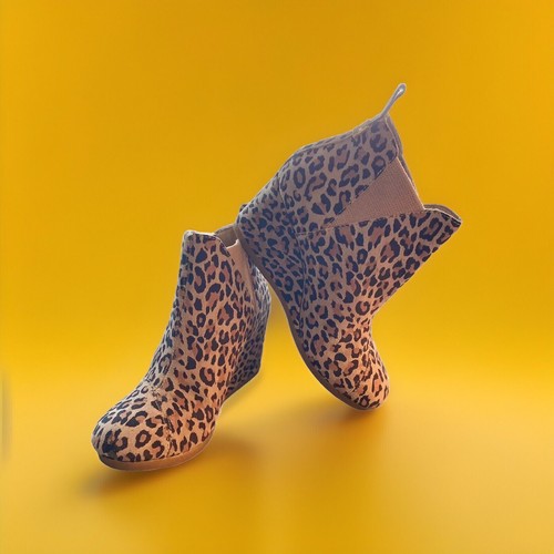 TOMS Kelsey Wedge Ankle Booties Desert Tan Leopard Print Suede Size Women's 7.5 - Picture 4 of 9