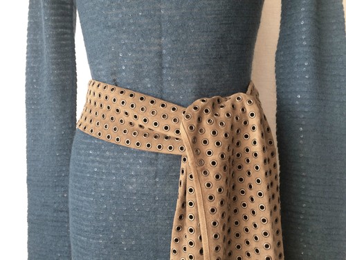 CELINE SUPER RARE GOAT LEATHER SUEDE STADDED SCARF. 78.0" X 8.0" - Picture 8 of 9