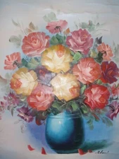 *Flower in Vase* 24"x36" oil painting on Canvas *Artist Signed: Zdrual #HHP -65