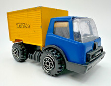 Vintage Tonka Delivery Box Truck Yellow Blue Pressed Steel JAPAN 3-4" Long Car