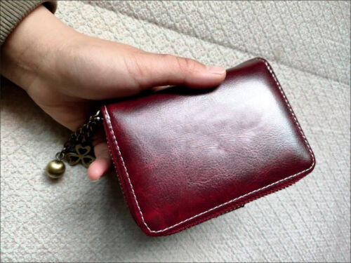 Women's Leather Small Bifold Zipper Pocket Wallet Card Case Purse with id Window - Picture 9 of 34