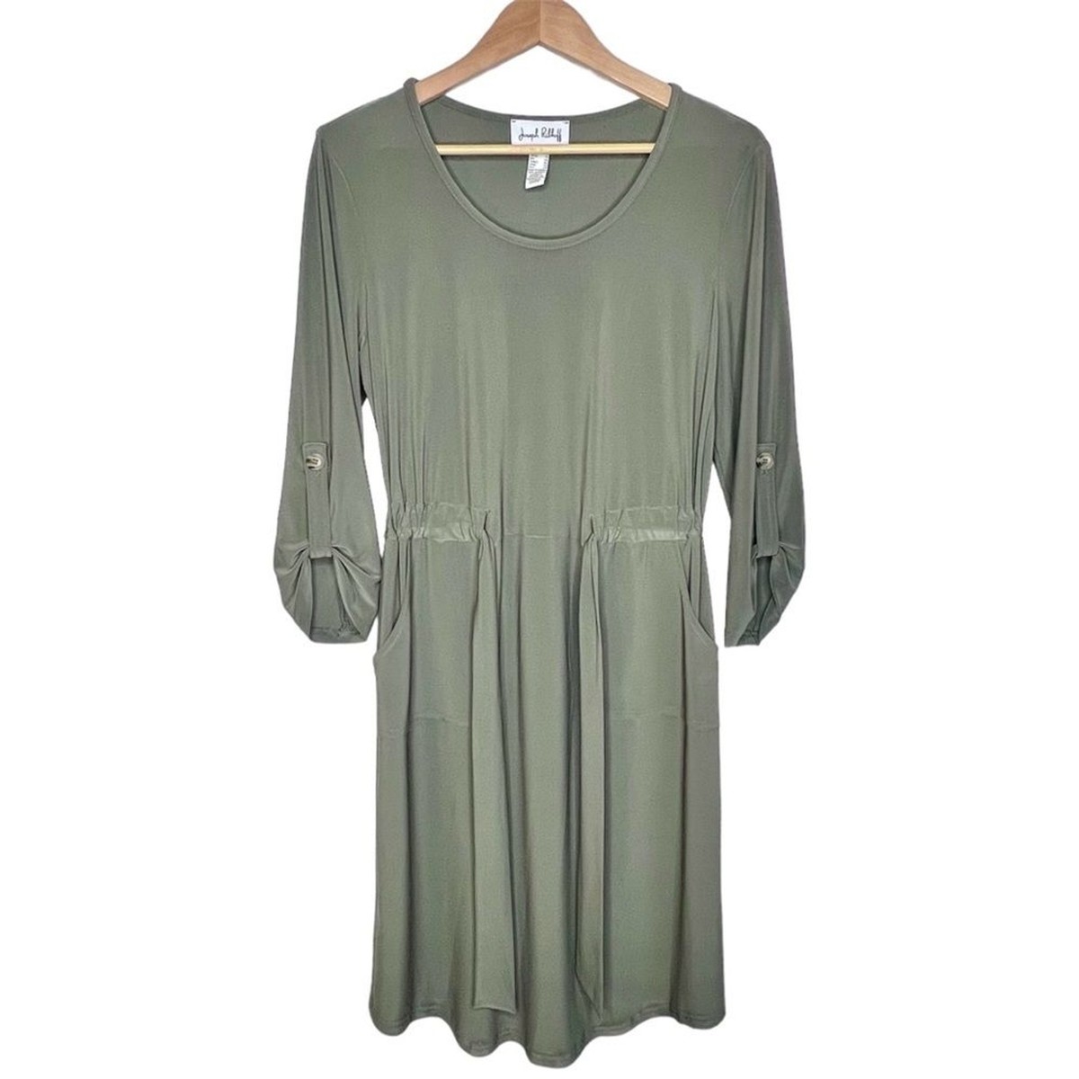 Joseph Ribkoff Tie Waist Jersey Knit Dress Size 10 Avocado Knee Length  Pockets | eBay