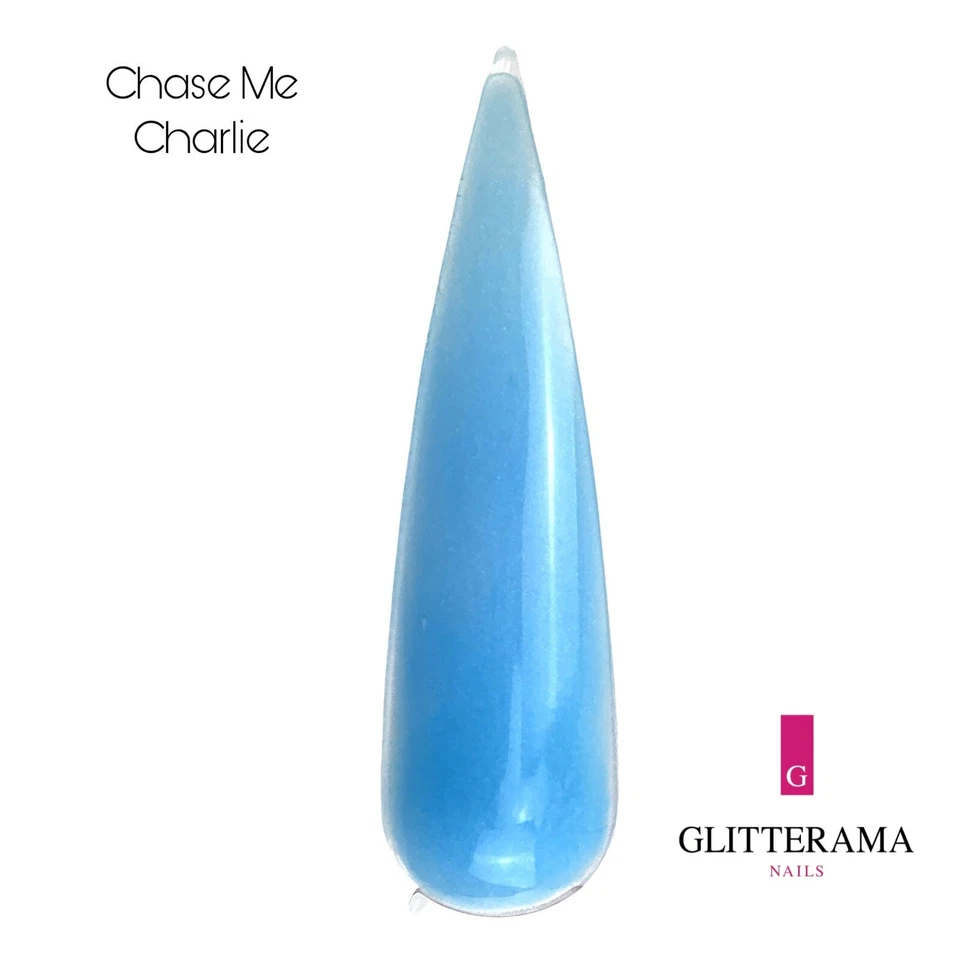 CHASE ME CHARLIE Glitterama Nails coloured acrylic powders pastel baby blue vibe