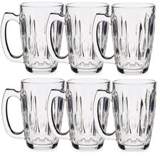 Set of 6 340ml Ribbed Glass Coffee Mugs with Handles for Hot Drinks/Mulled Wine