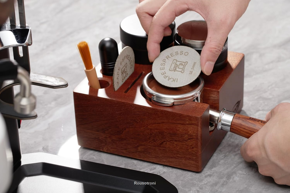 IKAPE Espresso Tamper Holder, Wooden Coffee Tamper Station Base