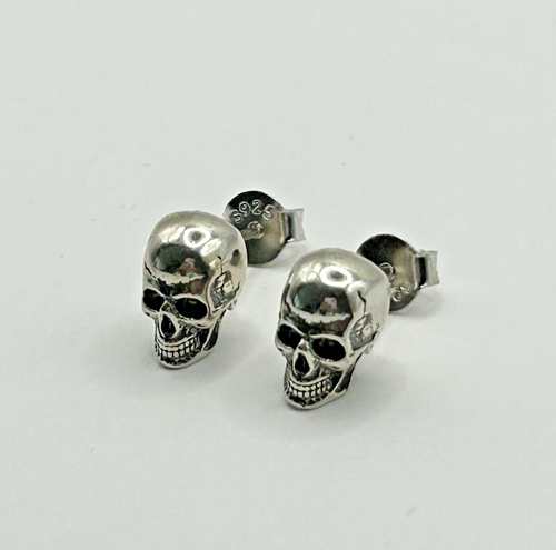Skull Stud Earrings 3D 925 Sterling Silver New Gift - Picture 5 of 5