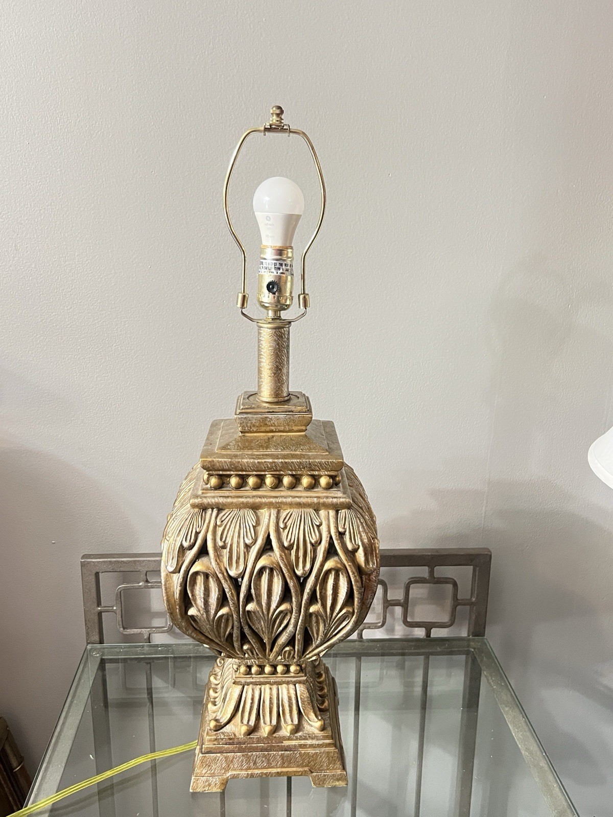 Vintage Michael Berman Signed Ornate Gold Art Deco Table Lamp 25-5/8” 