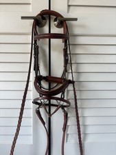 Mono Crown Padded & Raised English Horse Bridle W/  Full Cheek Bit & Laced Reins
