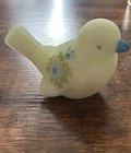 Fenton Cream Custard Satin Glass Bird Hand Painted Floral Signed Figure Vintage