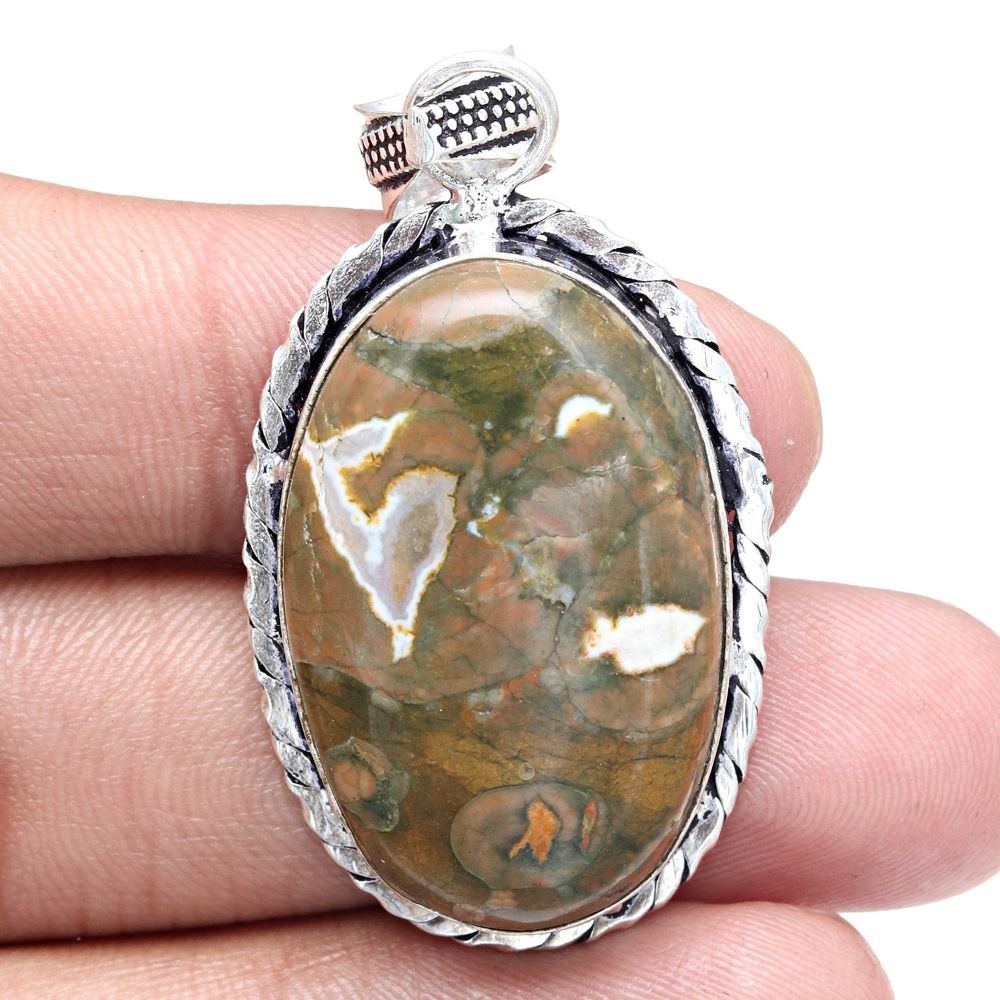 Rainforest Jasper Pendant Handmade Silver Jewelry Gift for Mom 2 Inch  