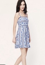 LOFT Blue & White Printed Spaghetti-Strap Mini Dress Size 2