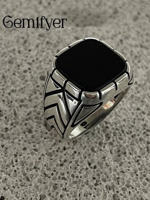 925 Sterling Silver Men's Pinky Ring Natural Onyx Gemstone Black Friday Sale