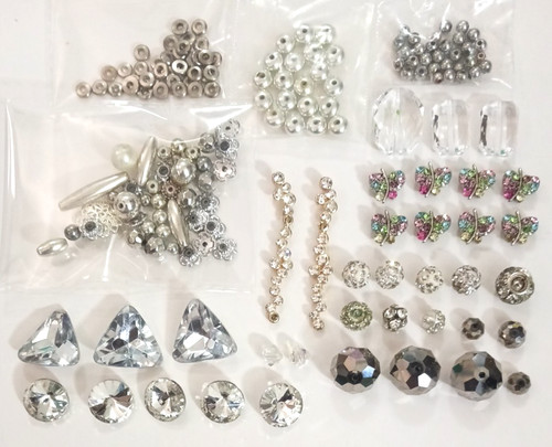 Beads. metal and stone. Silver tone, crystal rhinestones, color stones, balls +