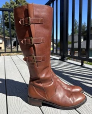 Ecco HOBART 25MM Zip Tall Riding Leather 3 Side Buckle Boot Women's Size 8-8.5