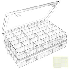 2 Pack 36 Grid Plastic Organizer Box Adjustable Craft Bead Storage Container