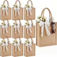 Burlap Jute Tote Bags With Handles Bridesmaid Grocery Reusable Shopping