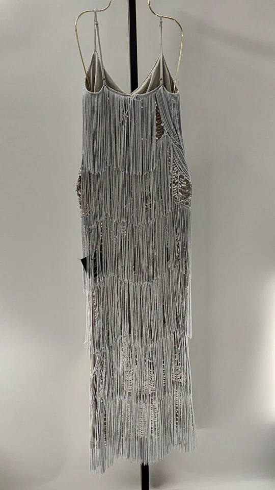 Maxi Vestido Lulus Mujer Get In The Groove Plateado Lentejuelas Flecos Bodycon X-Pequeño Foto 3 de 3