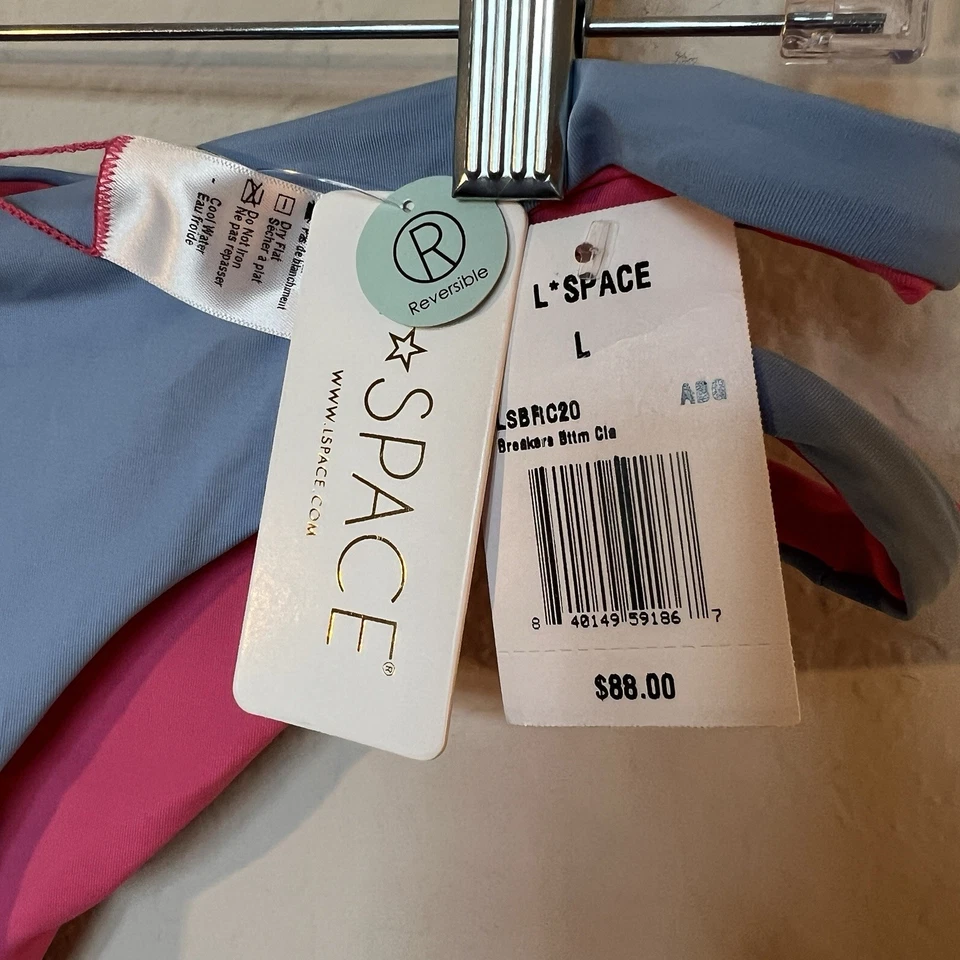 NUEVO CON ETIQUETAS L*Space Breakers Parte Inferior de Bikini Rosa/Azul Reversible Talla Grande Hecho en EE. UU. Foto 4 de 4