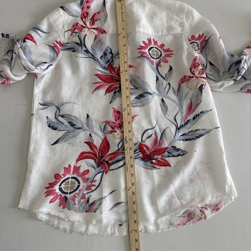 Chico's Women's Size 1 (US 8) Med Floral Roll Tab Sleeve Chic 100% Linen Shirt - Picture 16 of 17