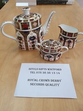 Royal Crown Derby : Old Imari SECONDS 2nd Quality 3 Piece Set TEAPOT SUGAR CREAM