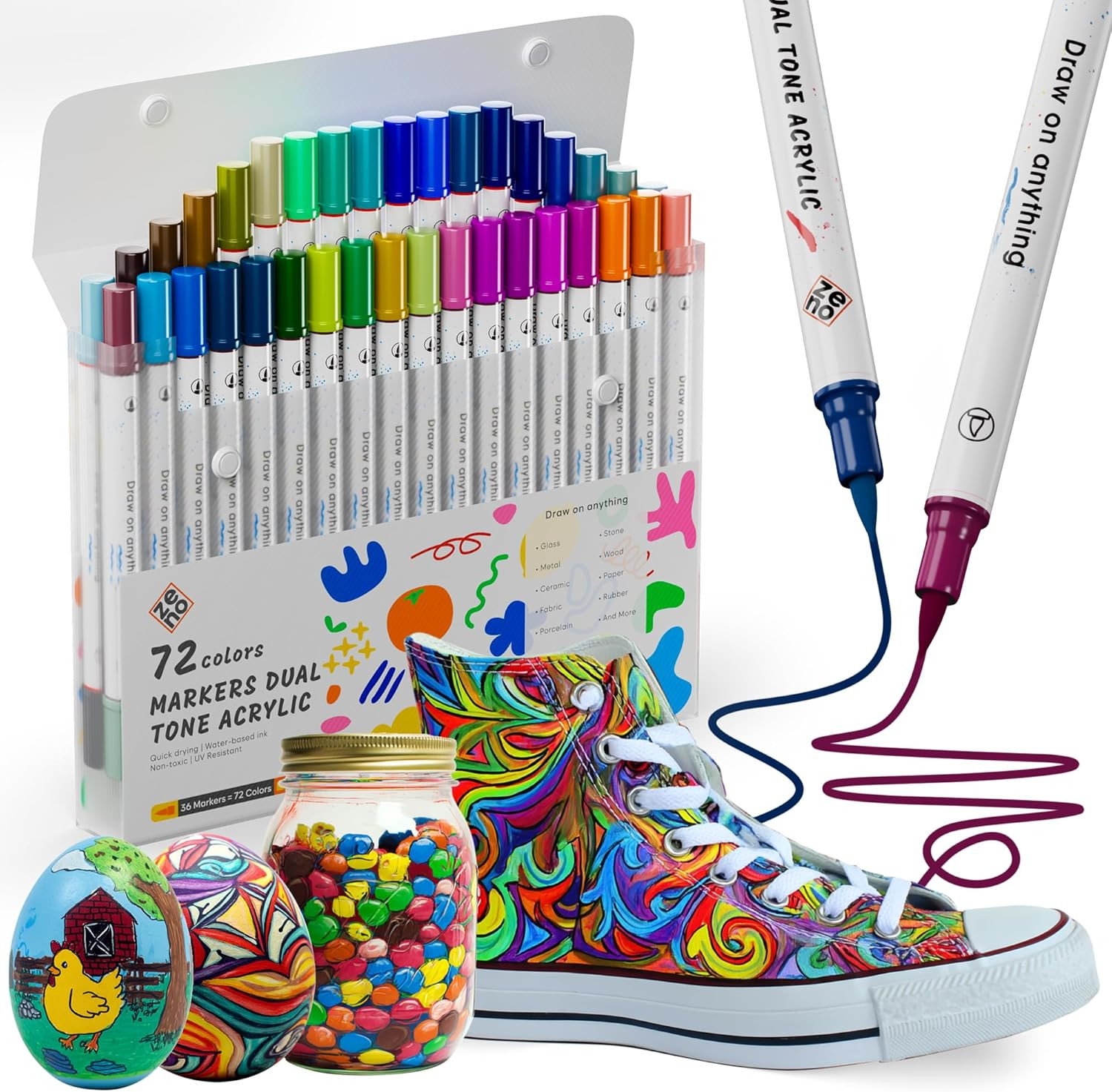 36 Dual-Color Brush Tip Markers, Water-Based Acrylic Ink, Double Color Pens for 