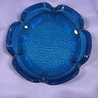 Anchor Hocking Aqua Blue Vintage Glass Ashtray Lotus Petal Pebbled Base 5.5” Y4