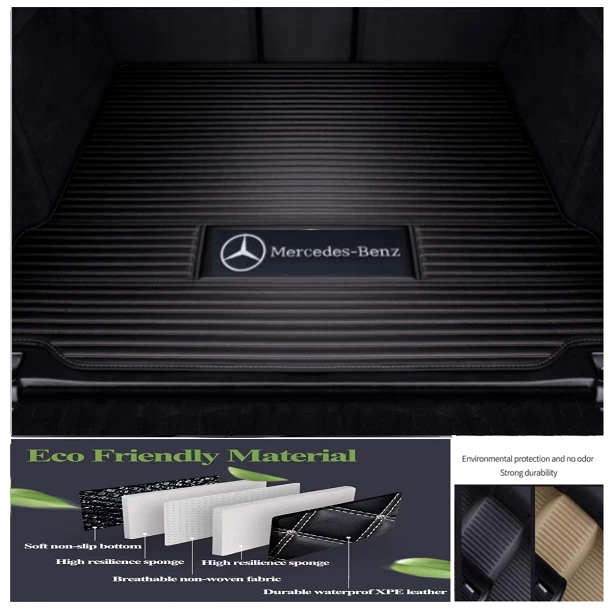 For Mercedes-Benz Car Floor Mat Trunk Carpet Cargo Liner Auto Rug Pad Custom PU Foto 2 de 4