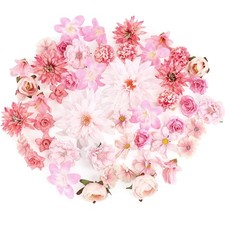 48Pcs Fake Roses, Silk Flower Heads, Wedding Decor, Pink