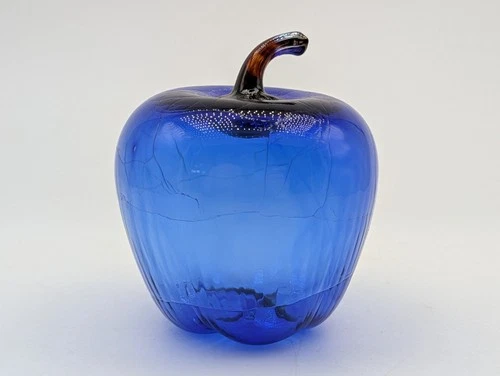 Blenko Blue Glass Apple Paperweight Sculpture | LOOK!