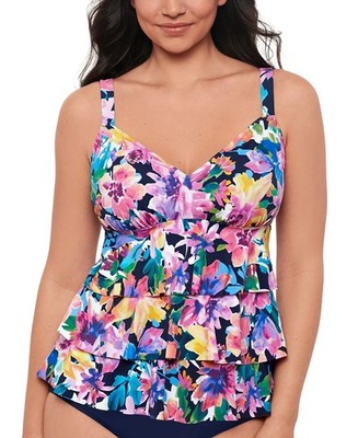 Swim Solutions Womens Garden Swan Triple-Tie Navy Multi 12