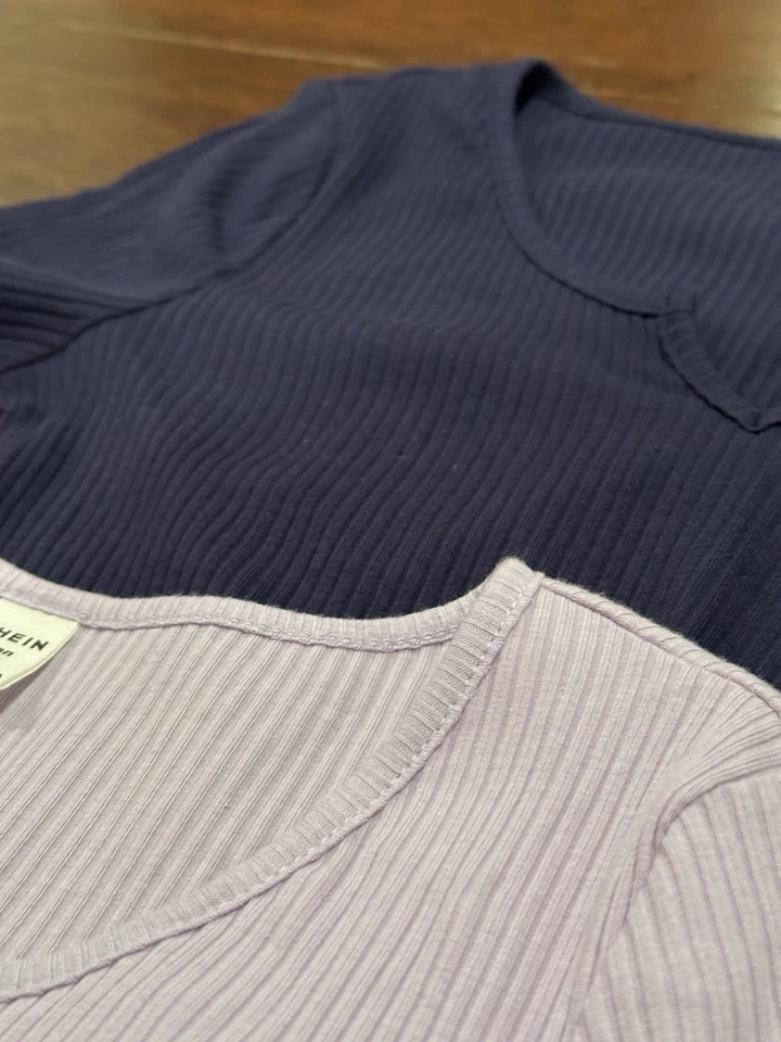 Juego de 2 vestidos de punto acanalados Shein para niñas - talla 14Y - lavanda y azul marino Foto 2 de 4