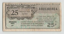 USA MPC 25 Cents Series 461, 1946-1947, Block 57 A03138102A, Original Fine, #803