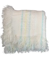 VTG Grow Time Pastel Stripe Knit Fringe Acrylic Baby Blanket Japan 37x25 Inches
