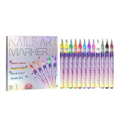12 Farben Nail Art Lackstifte Set schnelltrocknend Liner Punkte Zeichnen Marker UK