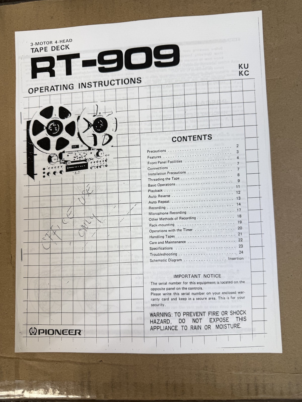 Pioneer RT-909 Stereo Tape Recorder Operating Manual Copy