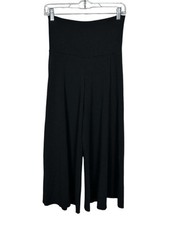 T Party Yoga Wide Leg Pant Black Cropped Pull-On Foldover Waist Size Medium