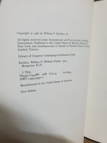 HC LOT William F. Buckley Jr. Mongoose R. I. P. 1987 1st Ed & The Redhunter 1999 - Foto 4 di 7
