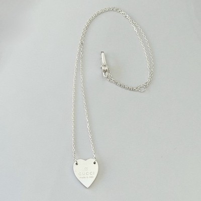 Original Gucci Herz Markenzeichen Anhänger Sterling Silber 925 Damen Halskette