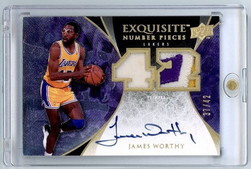 2008 UD Exquisite Number Pieces James Worthy Game Used Dual Patch Auto /42 HOF