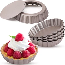 4 Inch Mini Tart Pan Set of 6, Non-Stick Small Tart Mold Quiche Pans with Remova