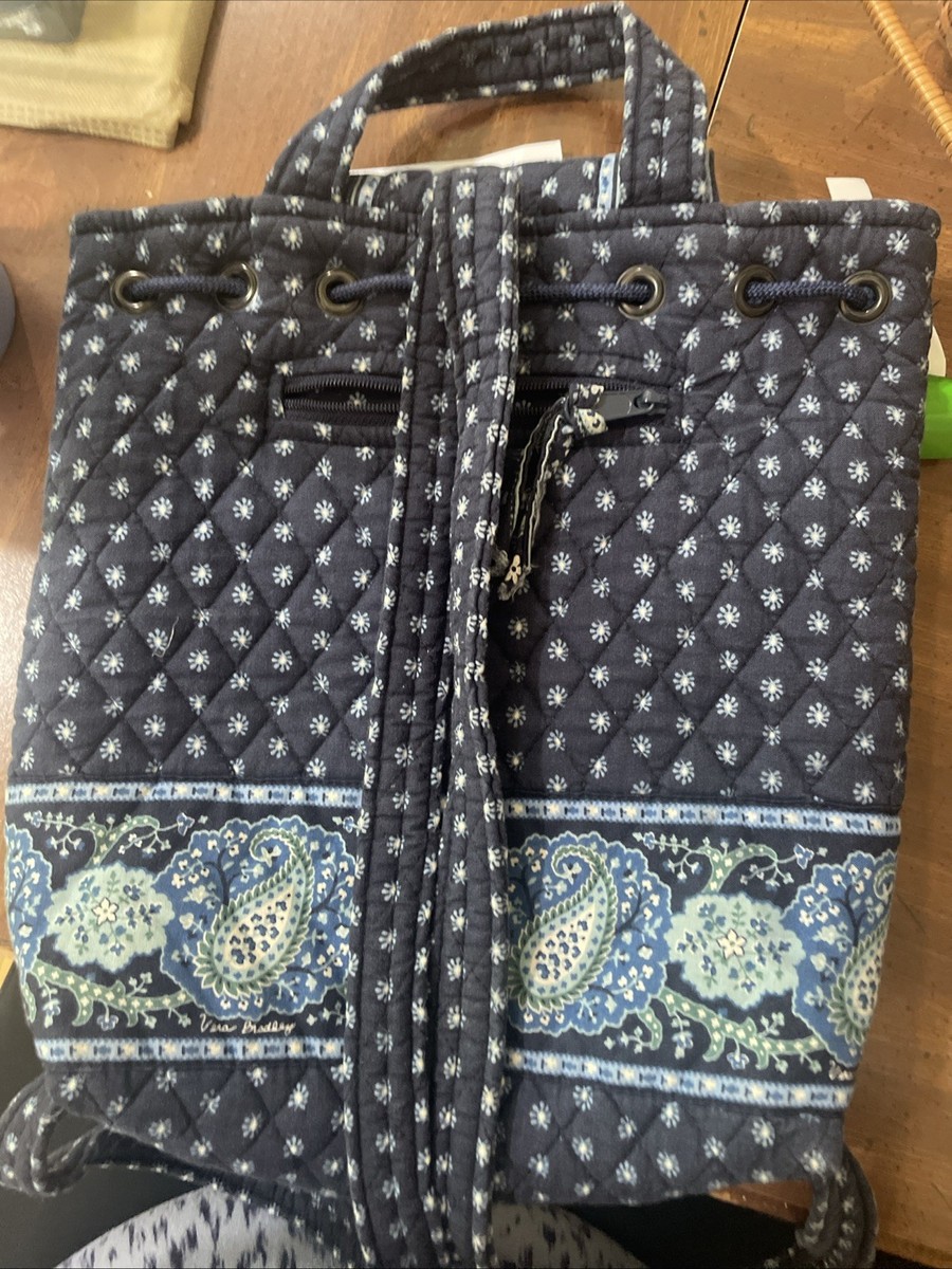 Vtg Vera Bradley Backpack Retired Seaport Navy Mimi Paisley  display picture 1