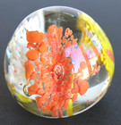 Vintage Art Glass Yellow, Orange & White Floral Paperweight w/Controlled Bubbles — photo 1