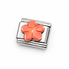 Bracciale italiano fiore di ibisco rosa maglia charm 9mm floreale adatto nomination