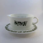 Pyrex Corning Gravy Boat 77-B Plate 77-U Spring Blossom Crazy Daisy Green Flower