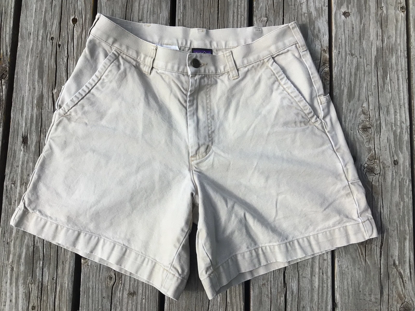 Patagonia Organic Cotton Beige Duck Canvas Hiking Stand Up Trail Shorts Men’s 32