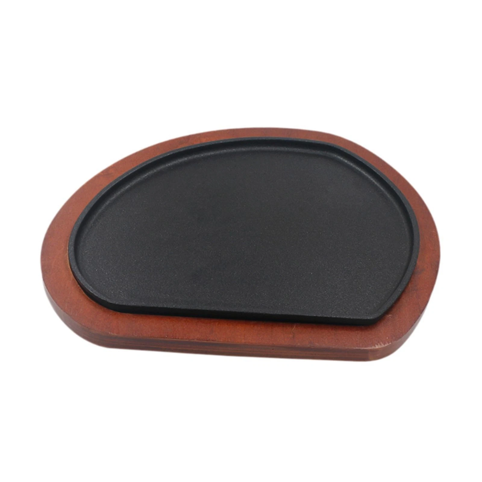 Cast Iron Steak Plate Wood Tray Griddle Steak Plate Nonstick Sizzle Griddle